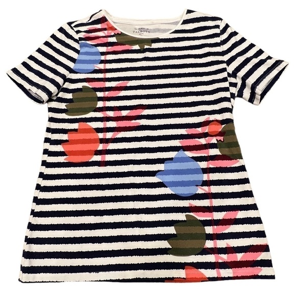 Talbots Tee Short Sleeve Navy Stripes & Tulips, Petite Medium - Picture 8 of 14